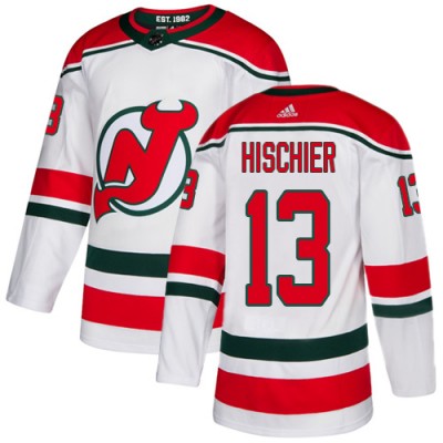 Adidas New Jersey Devils #13 Nico Hischier White Alternate Authentic Stitched NHL Jersey